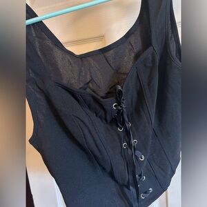 SHEIN Curve Black Lace-Up Corset Tank Top